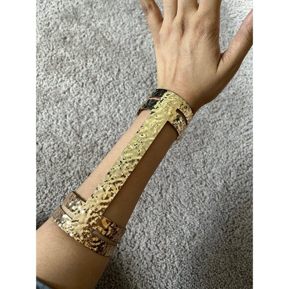 Huge wide gold Arm cuff bracelet chunky bangle metal wedding statement armor - Picture 6 of 6